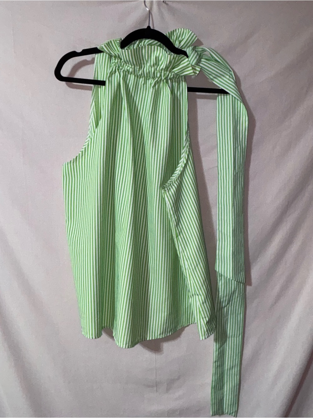 SHEIN Green & White Striped Curve Halter Top with bow tie